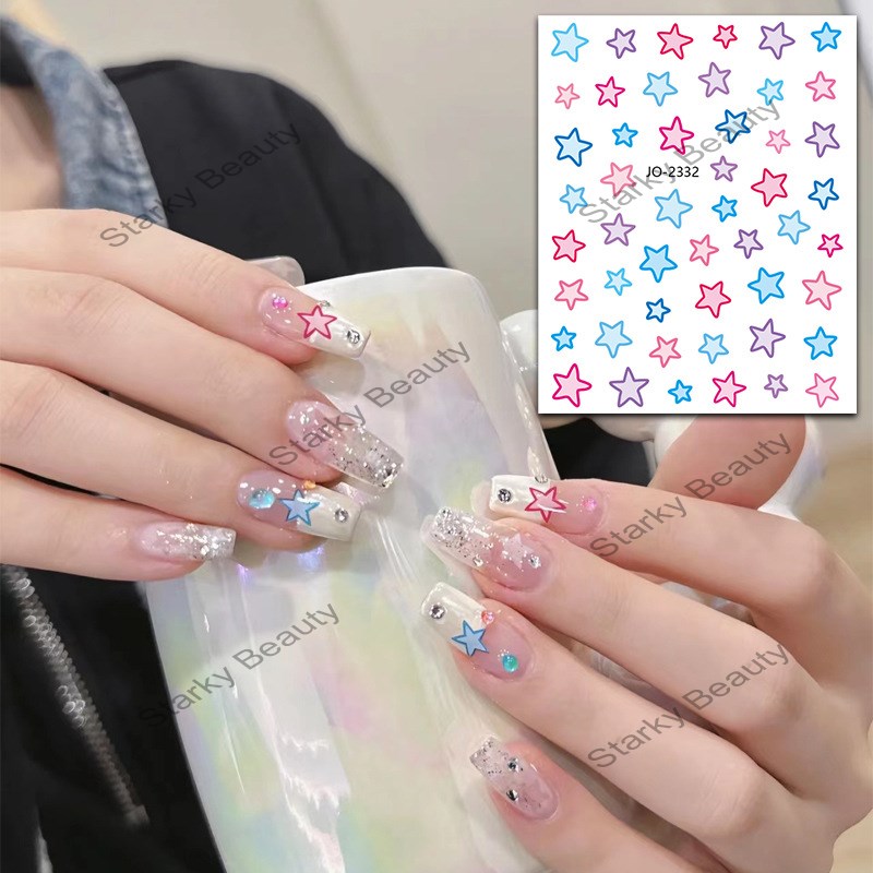 color star nail sticker wholesale red blue five-pointed star love back glue nail decal