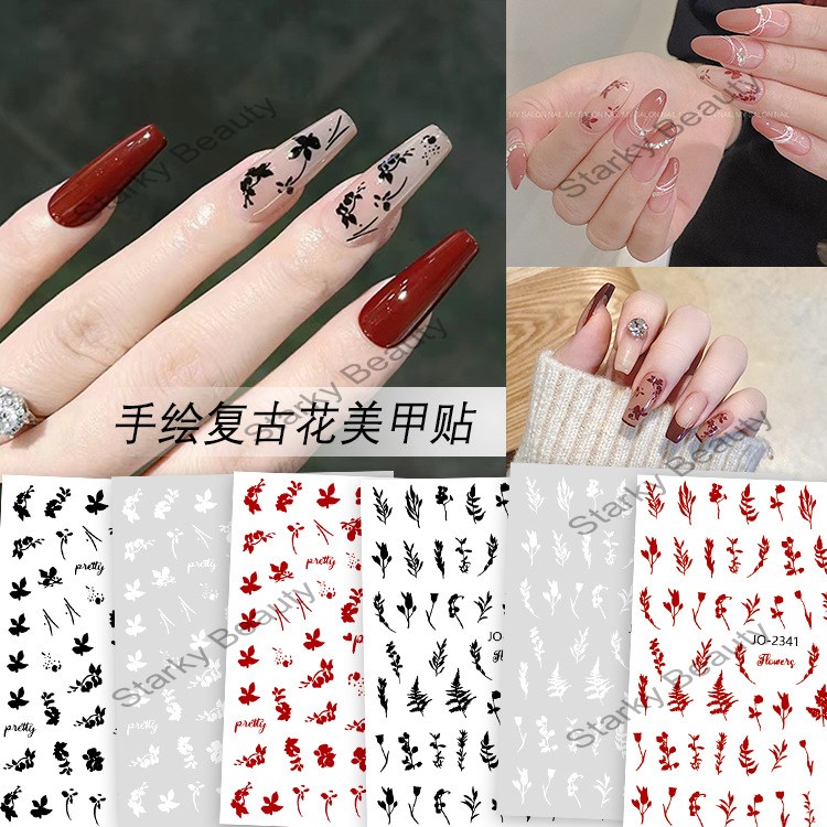 plant atlas nail enhancement sticker rose retro leaf flower nail sticker