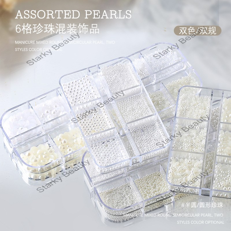 nail accessories flat bottom mixed  pearl accessories round pearl