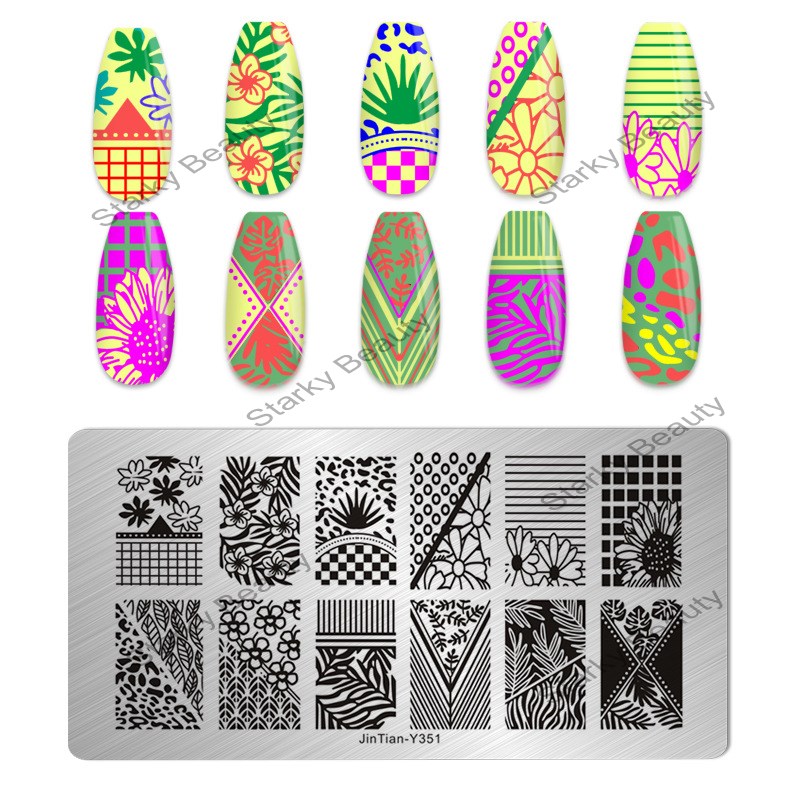 Nail enhancement stainless steel printing plate geometric flower series color painting