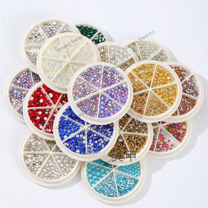 AB Fantasy Shaped Diamond Glass Rhinestone 6 Box Mixed Round Flat Bottom Diamond