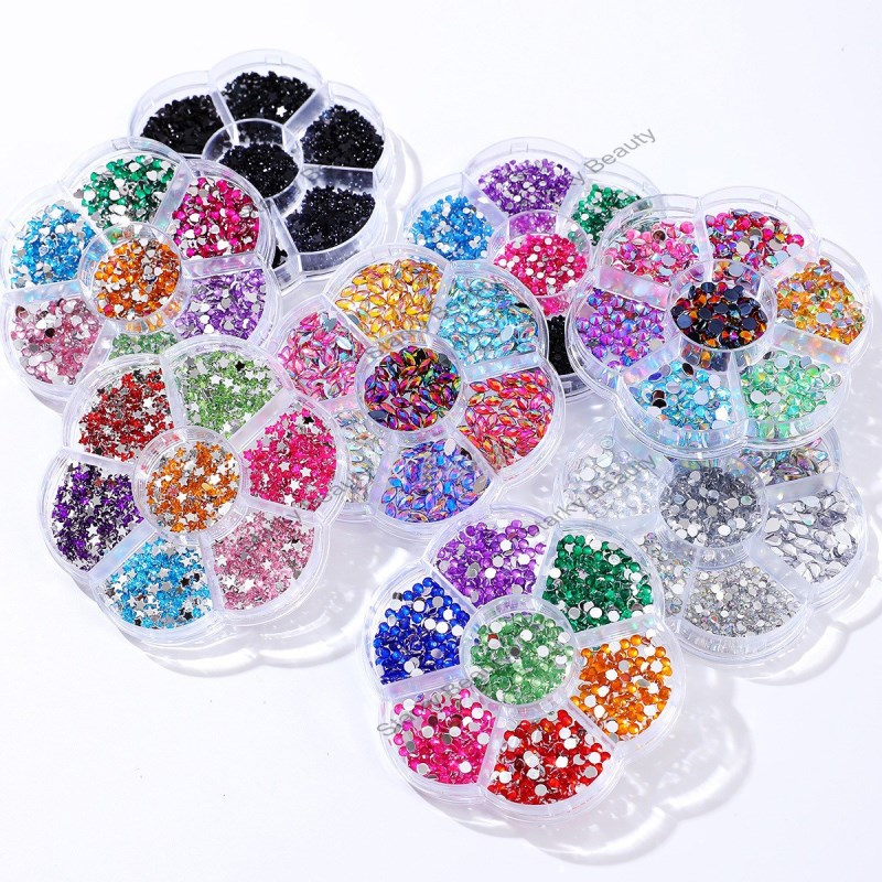 Horse Eye Acrylic Resin Diamond Round Flat Bottom Color Nail Enhancement Diamond