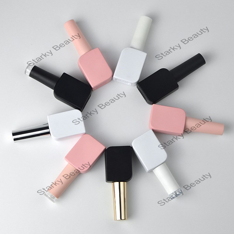 10ML nail polish bottle can be printed with logo brush, pink white, black empty bottle