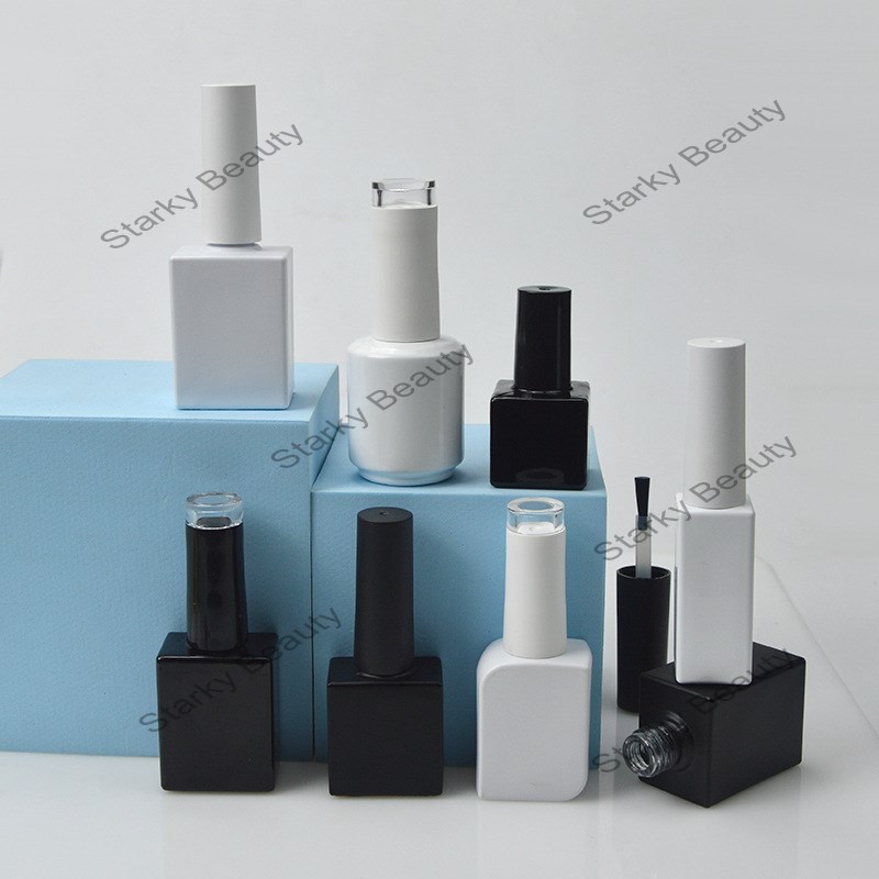 Black white nail polish bottle with brush glass bottle nail polish bottle