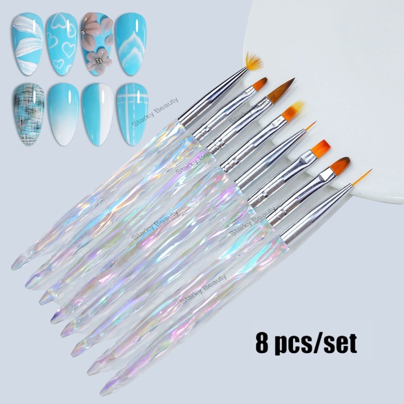 Gradient Nail Brush 8 Piece Set with Cable Halo Dye Light Therapy Brush Set