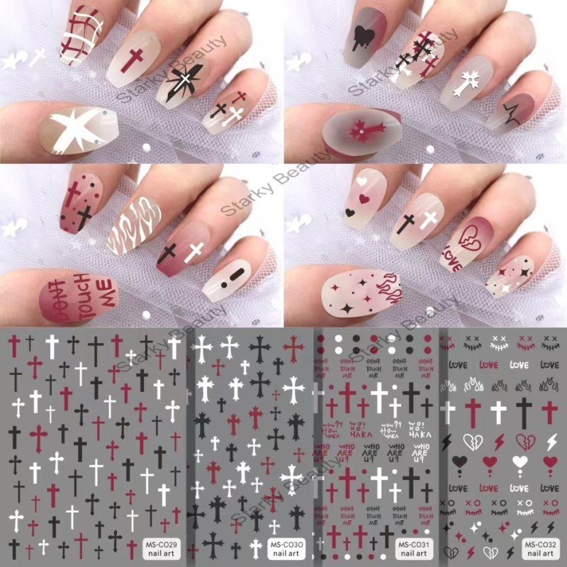 Vintage Cross Nail Enhancement Sticker Waterproof Decal