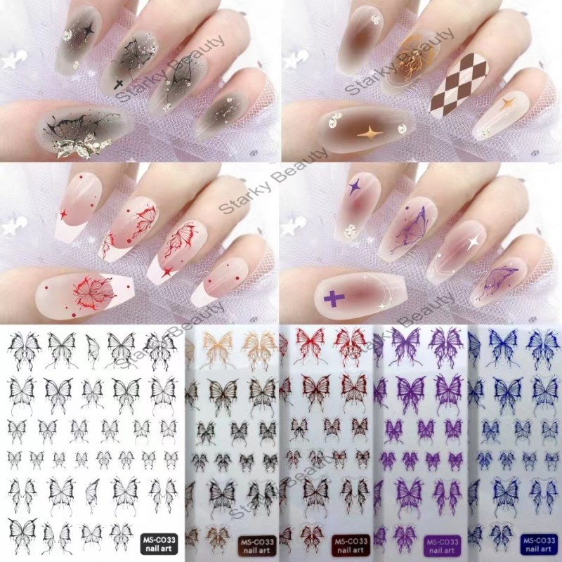 hollowed out liquid butterfly dark red nail sticker