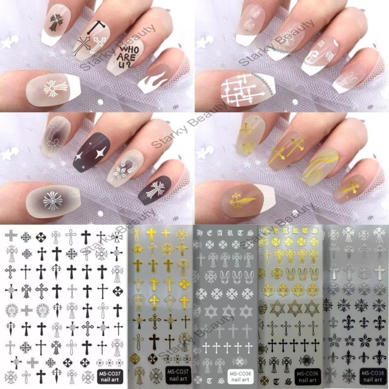 Crow Heart Cross Nail Sticker Dark Vintage Punk Gothic Nail Enhancement Sticker