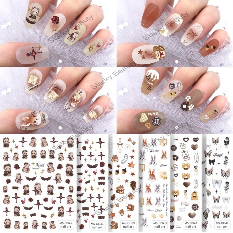 Sweet Cool Wind Rose Little Bear Little Rabbit Chipmunk Dark Butterfly Nail Sticker