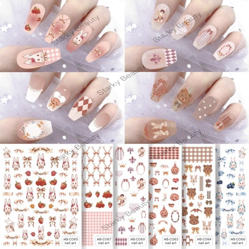 Rococo Sweet Pet Rabbit Nail Sticker Angel Cat Thorn Rabbit Rose Butterfly Nail Sticker