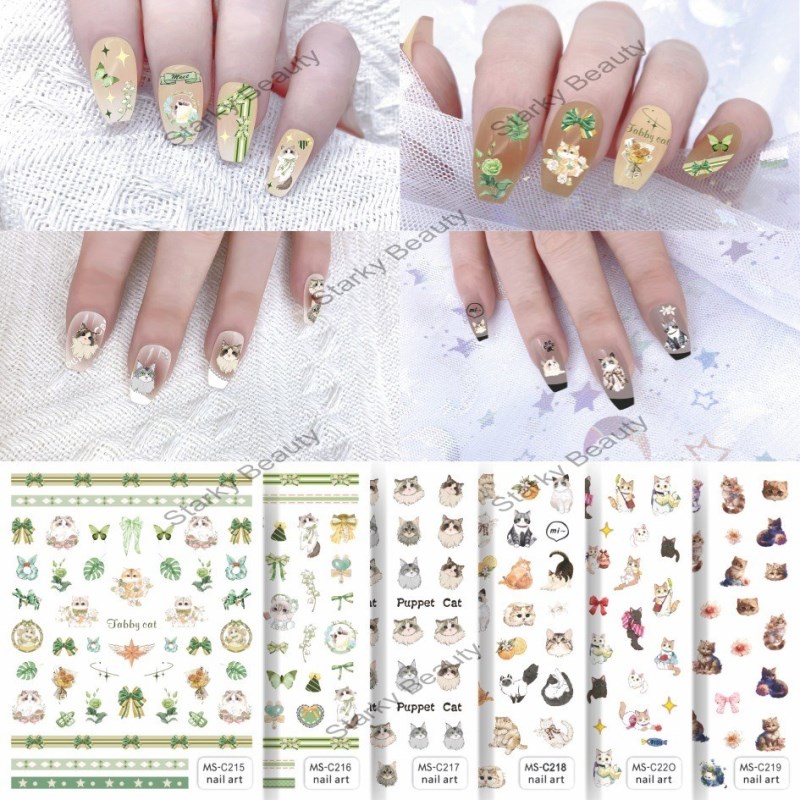 Popular Popular Lolita Bow Cute Cat Head Back Adhesive Waterproof Nail Sticker Nail Decal