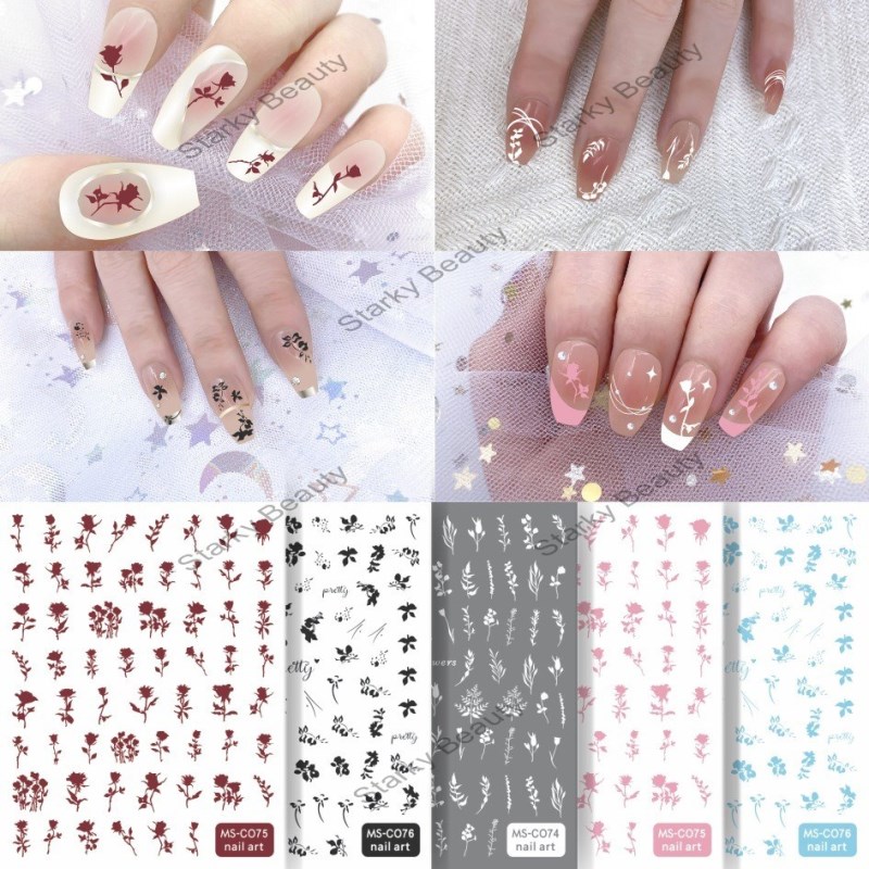 Retro Rose Leaf Nail Sticker Dark Rose Nail Decal