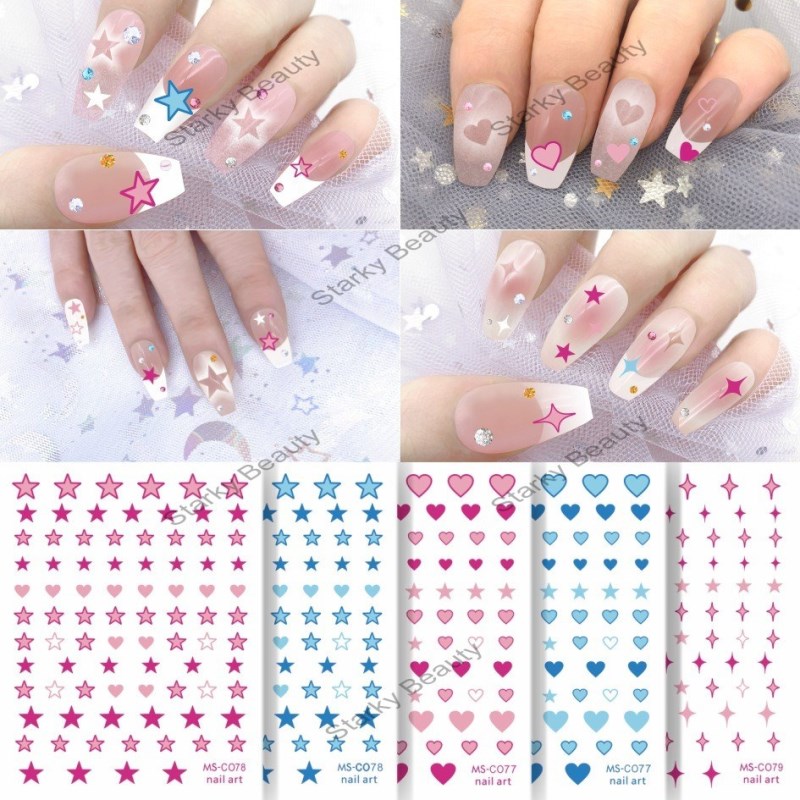 Pink Blue Star pentagram Love Four pointed Star Nail Sticker