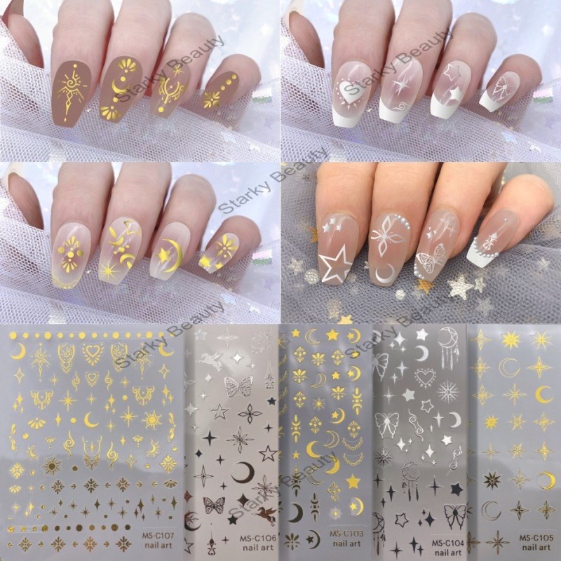 Gold Plated Star Moon Myth Magic Wrangler Star Sky Adhesive Waterproof Nail Sticker