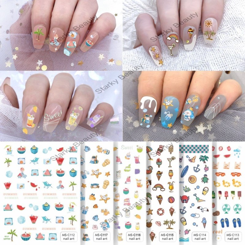 Summer vacation style ocean ice beach nail stickers