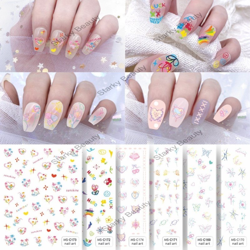 summer neon love graffiti nail stickers and nail stickers