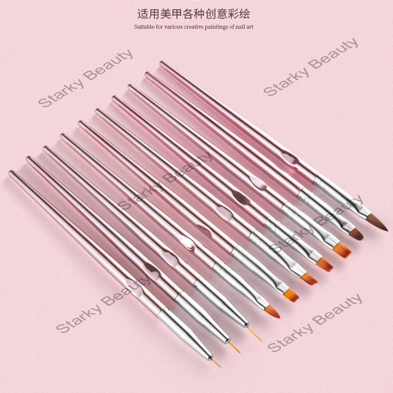 Pink Metal Rod Nail Set of 10 Pens Light Therapy Crystal Carved Pen