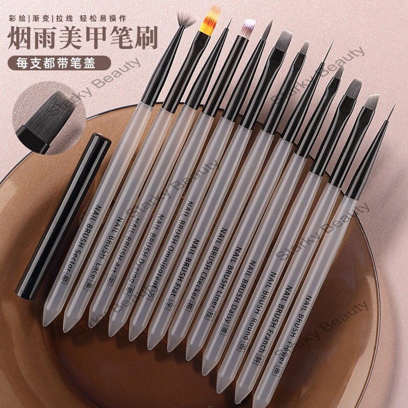 Black Ice Acrylic Painting Gel  Line Carving Pen Round Head Flat Head Nail Brush