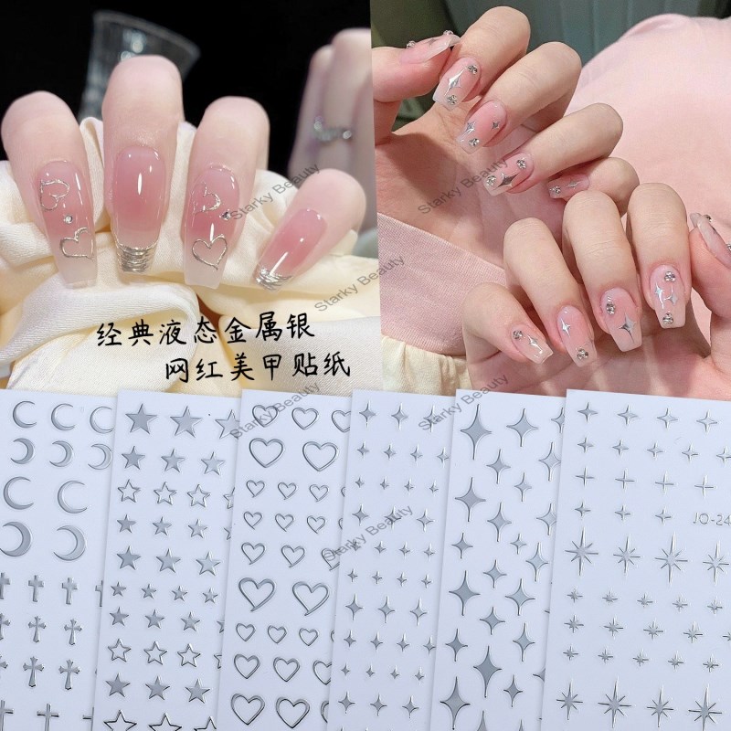 Silver Nail Sticker Starlight Heart Small Pattern Self adhesive Back Adhesive Nail Sticker