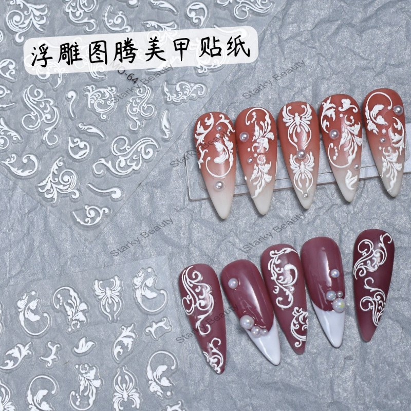 Embossed small floral cute spring three-dimensional flower nail stickers