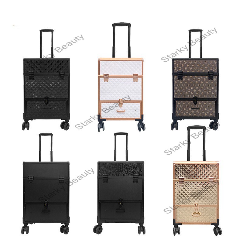 Multifunctional Trolley Makeup Case Embroidery Nail Kit Multi layer Drawer with Grid Storage Box