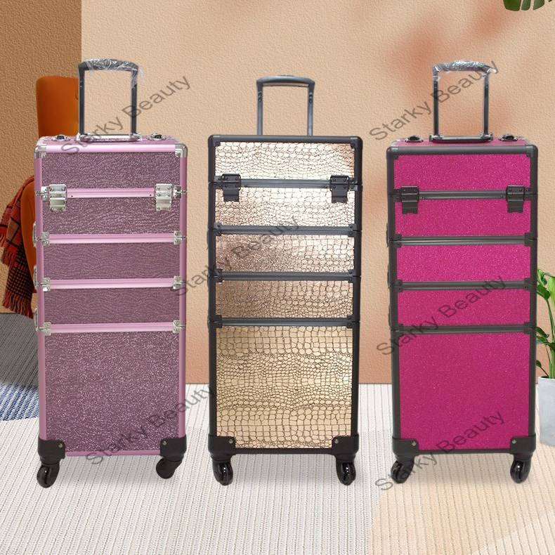 Multi layer trolley makeup box glitter powder detachable nail storage tool box