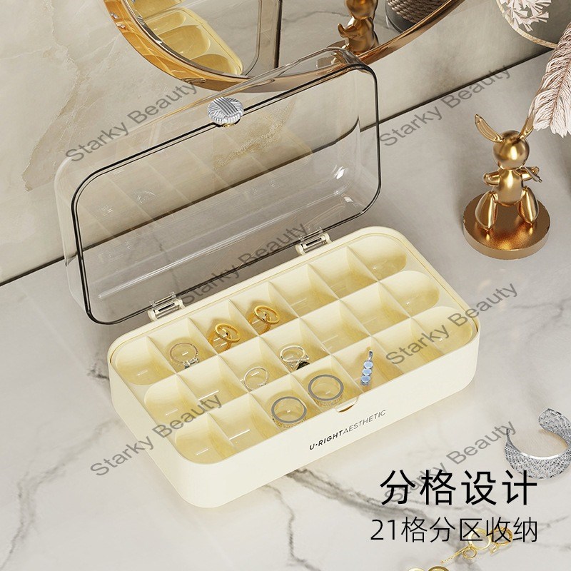 Jewelry box, multi-layer transparent with cover, dustproof earrings, jewelry box, nail storage box