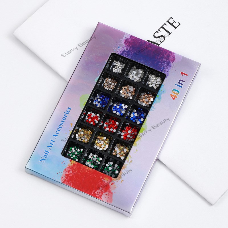 40 grids flat bottom diamond box nail accessories diamond mixed set