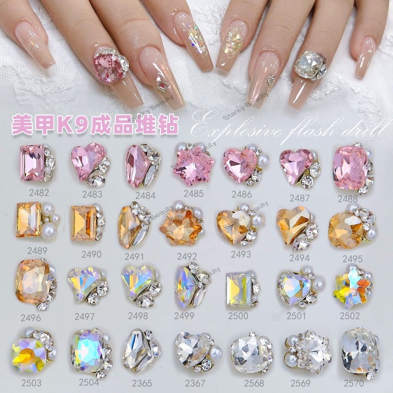 crystal diamond super shiny rectangular handmade pearl nail rhinestones wholesale