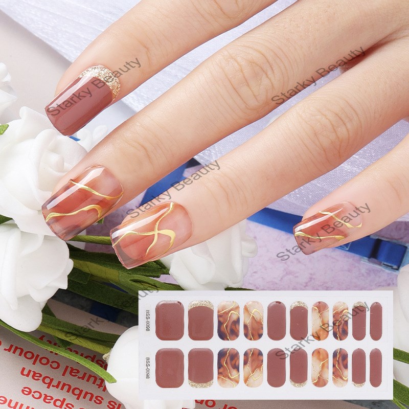 Checkerboard nail sticker 3D semi curing gel nail enhancement sticker