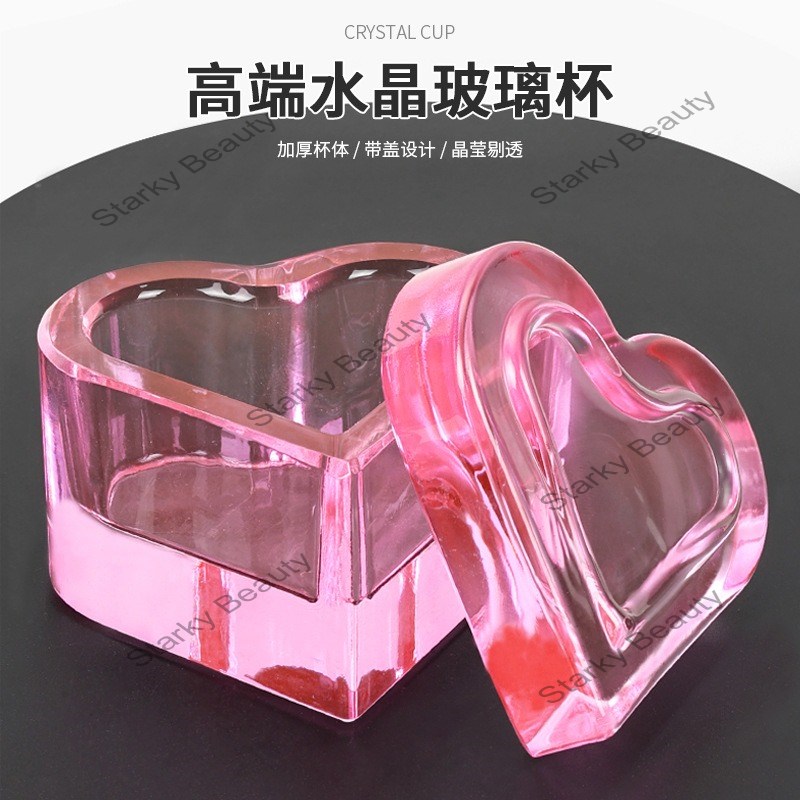 2023 New High Quality Nail Enhancement Heart shaped Crystal Cup with Cover