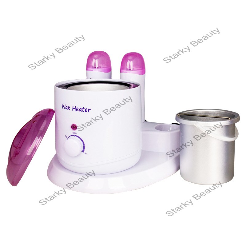 Three roller hair wax remover with base and single pot hair removal wax pot combination set