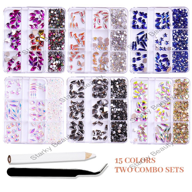 6-cell Flat Bottom Shaped Diamond AB Color Diamond Nail Jewelry Wholesale DIY Set