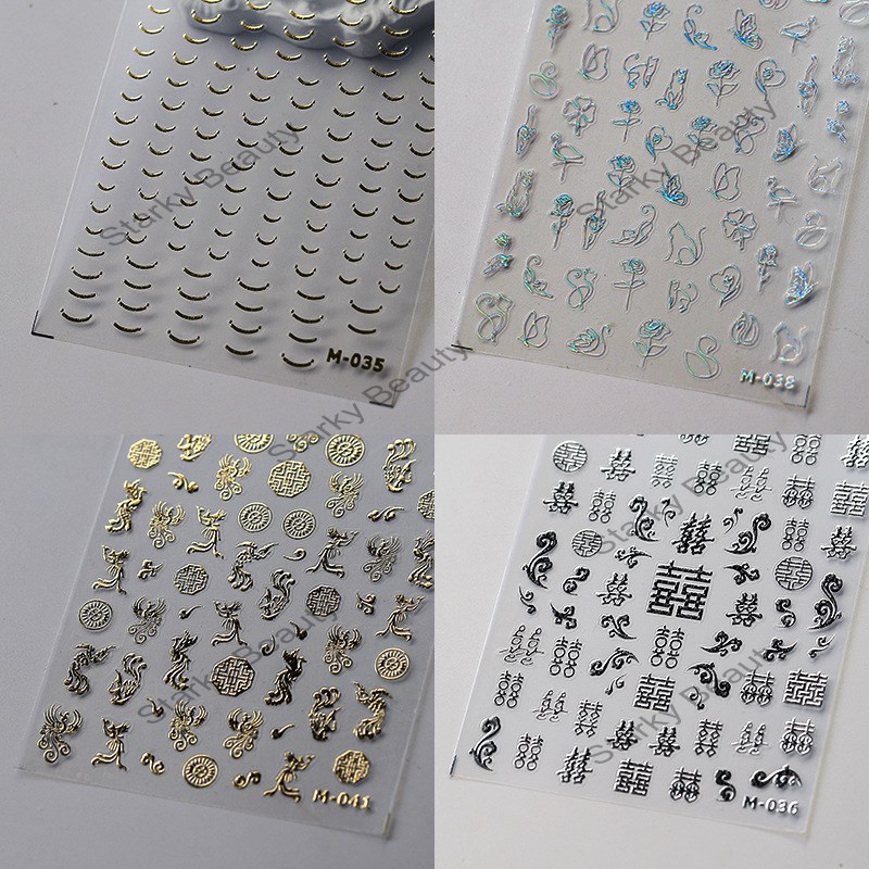 2023 Gold Stamping Nail Sticker Back Adhesive Nail Sticker