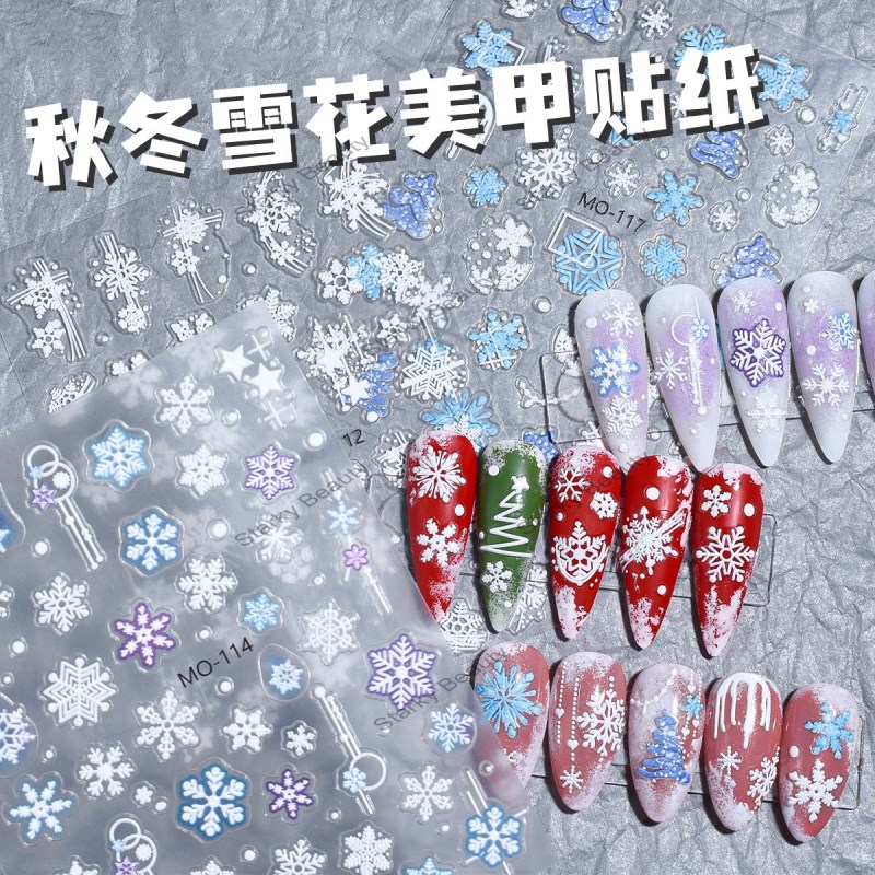 Embossed White Snowflake Autumn/Winter Ice/Snow Snowflake Christmas  Nail Sticker