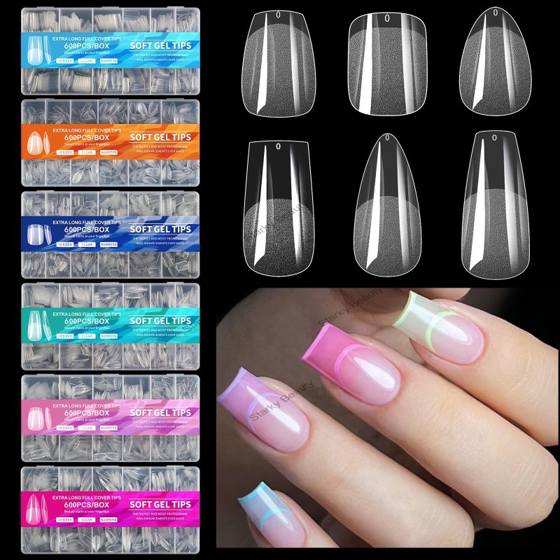 Peel Free, Thin, Semi Frosted, and Traceless Frosted False Fingers Tips 600pcs