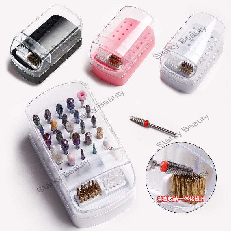 30-hole polishing head cleaning and storage 2 in 1 nail polishing head box cleaning dust display box