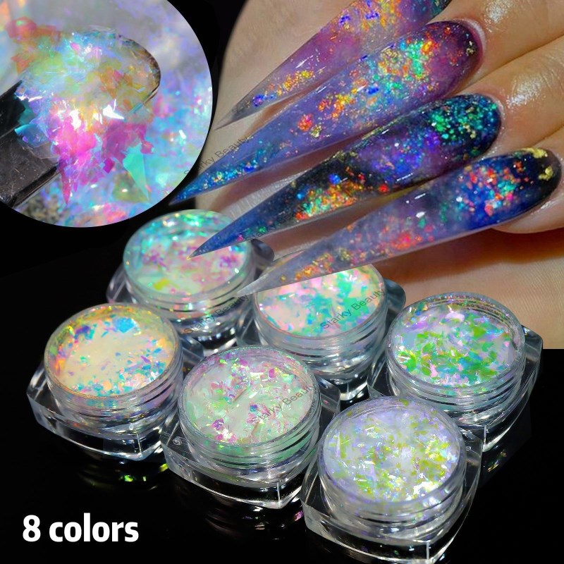 Ice Pok Powder Nail Enhancement Sequins Polarized Opal Fantasy Ice Crystal Snow Flour Powder