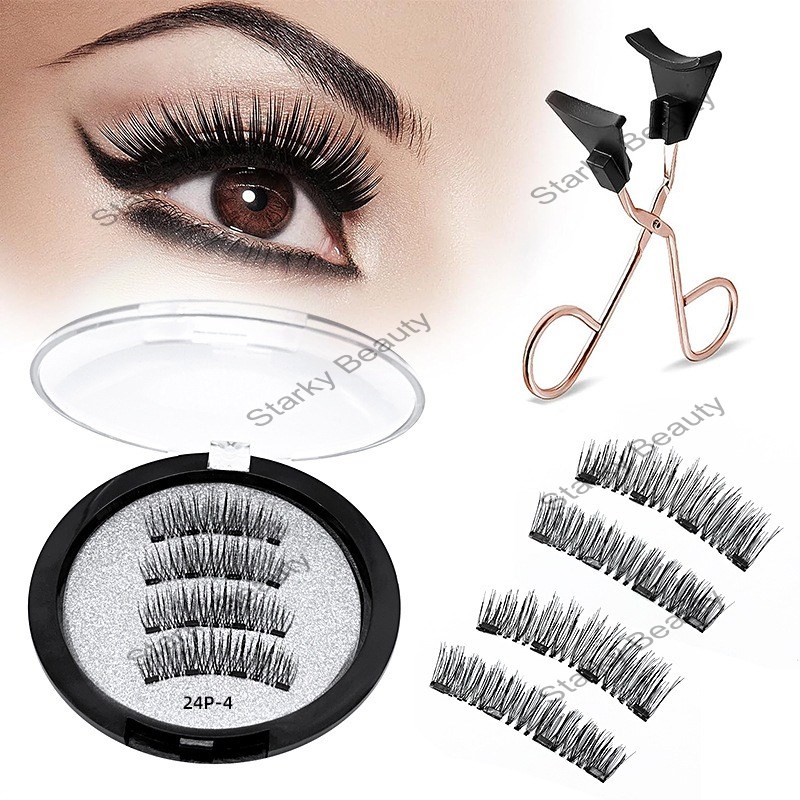 Double magnet false eyelashes glue free pure handmade 3d magnetic false eyelashes