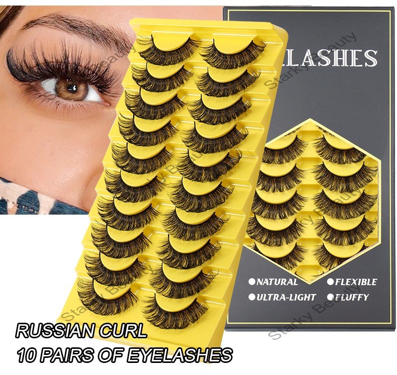 10 pairs of boxed fake eyelashes, naturally soft and dense eyelashes