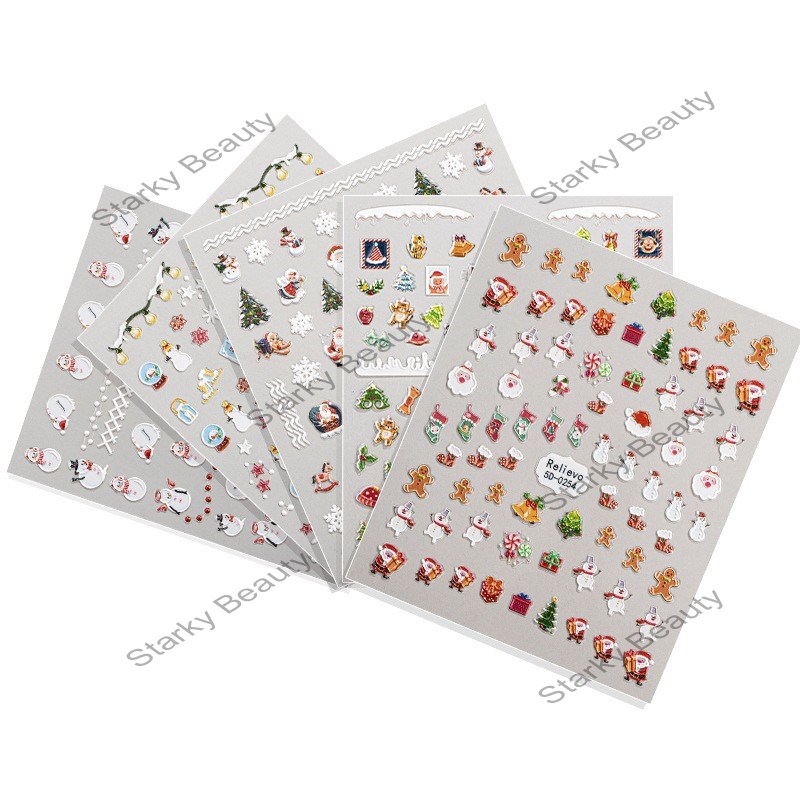 5d Christmas Nail Sticker Embossed European and American Snowy Man Nail Sticker