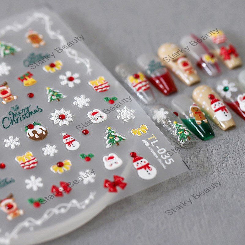 Cartoon Christmas Tree Nail Sticker Relief Back Adhesive Nail Sticker