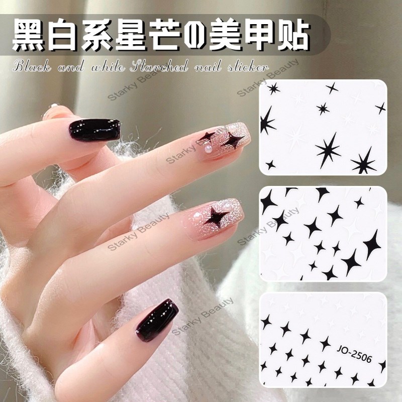 Black and White Five pointed Star Love Bow Nail Stickers