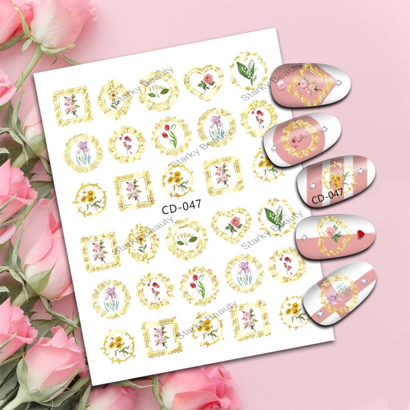 Colorful hot stamping flower petals, summer nail stickers, 3D back glue stickers