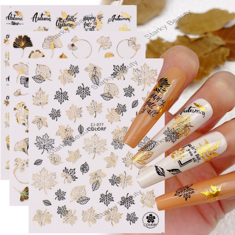 Autumn and winter maple leaf butterfly hollowed out leaf vein hot stamping nail patch