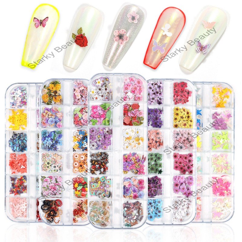 Manicure wood pulp maple leaf butterfly flower box 120 wood pulp 3D daisy nail sticker