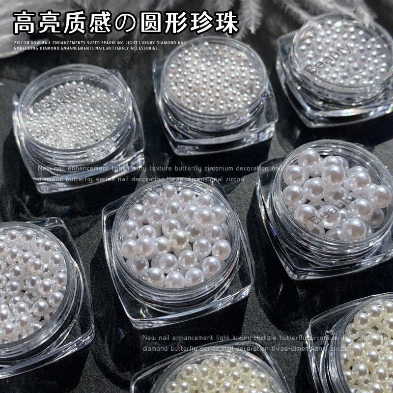 High gloss Pearl Nail Accessories 3D Pure White Round Beads