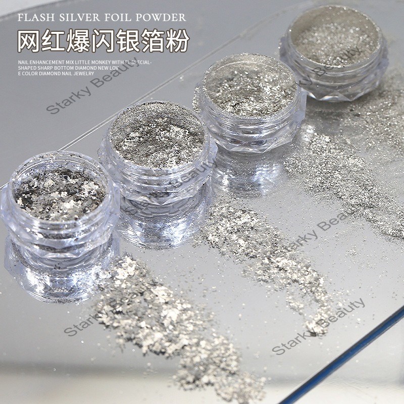 Explosive Milky Way Pink Nail Decoration Ultra thin Silver Foil Powder Fragments