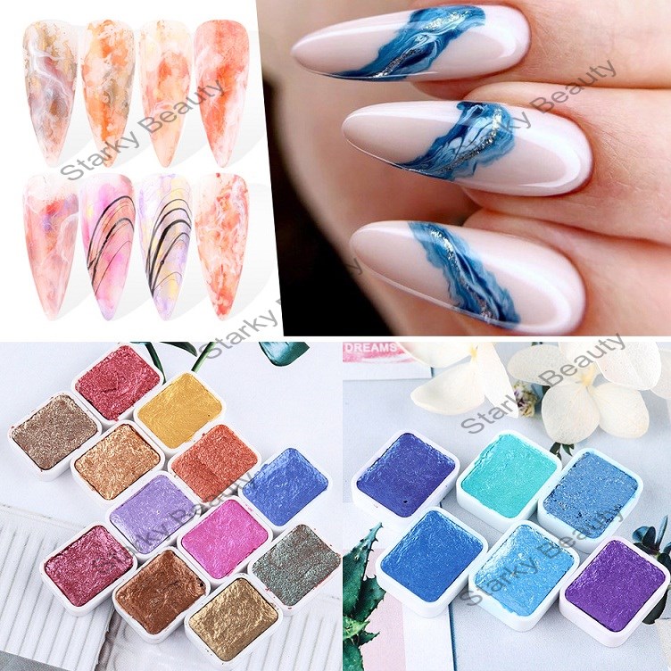 Nail art watercolor paint solid pearl halo dyeing painting