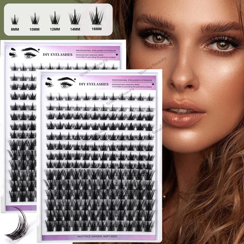 DIY single cluster false eyelashes 168 clusters 8-16mm with adhesive tweezers set